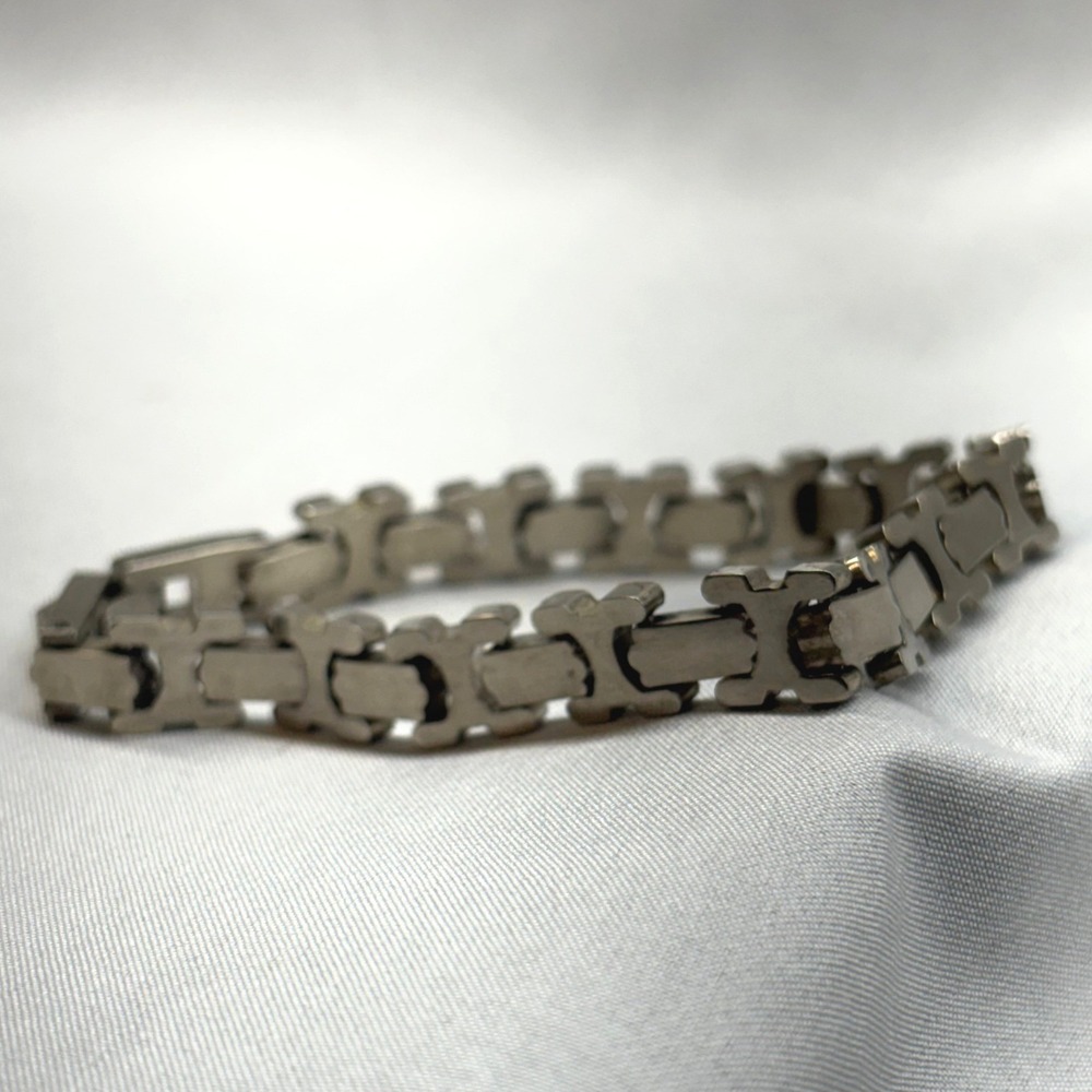 Sterling Silver X Link Bracelet Unisex 7.25in Silver Good 925 Geometric Vintage